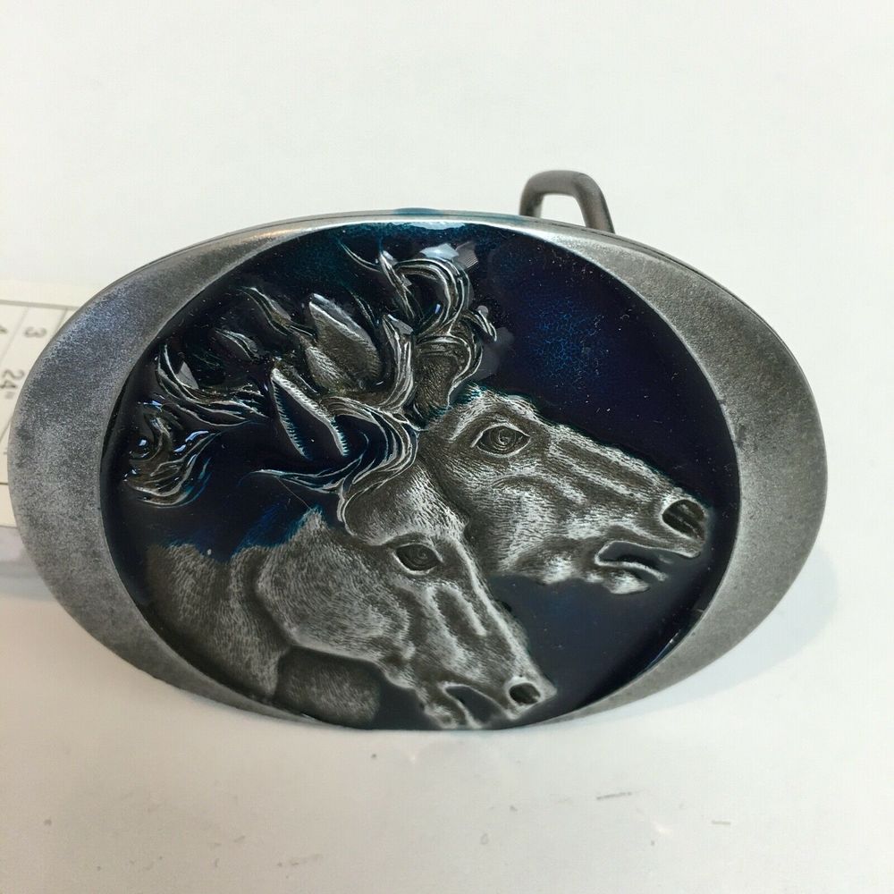 1982 Indiana Metal Horse Buckle Silver Navy